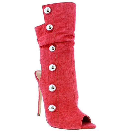 Marcy red backless open toe bootie